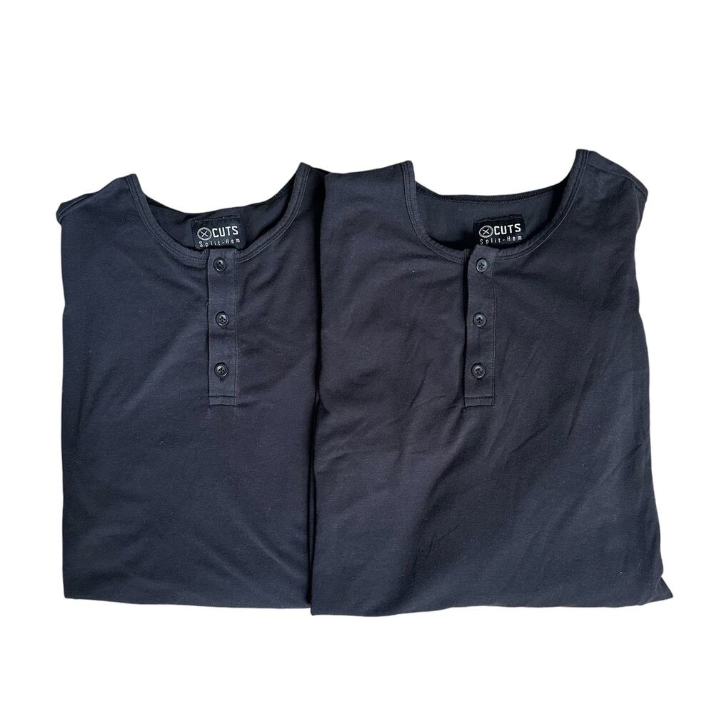 Cuts Men Black Split-Hem Long Sleeve Henley Shirt Set of 2 Size XL